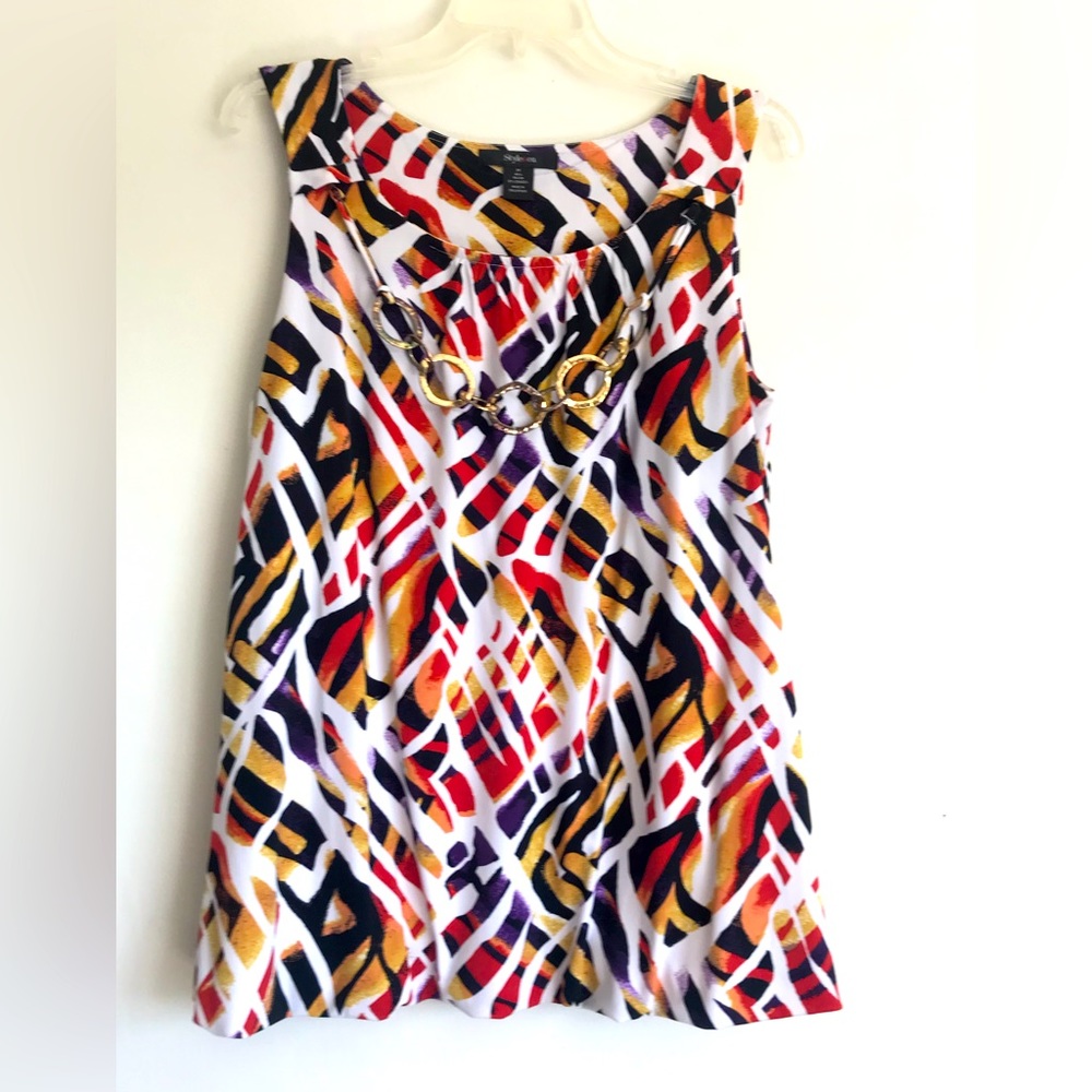 Beautiful Lined Camisole vibrant mix of colors and necklace ornamentation size M